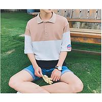 Men\'s Casual/Daily Simple Summer Shirt, Color Block Shirt Collar Short Sleeve Cotton Thin