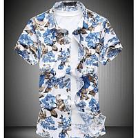 Men\'s Casual/Daily Street chic Shirt, Floral Classic Collar Short Sleeve Spandex