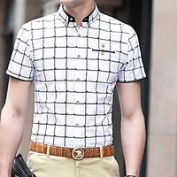 Men\'s Formal Simple Summer Shirt, Plaid V Neck Short Sleeve Spandex Medium