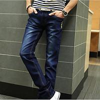 Men\'s Low Rise Micro-elastic Jeans Pants, Boho Straight Solid
