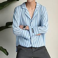 Men\'s Casual/Daily Simple Spring Summer Shirt, Striped Shirt Collar Long Sleeve Others Thin