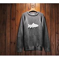 Men\'s Going out Casual/Daily Vintage Simple Street chic Regular Pullover, Animal Print Round Neck Long Sleeve Wool Acrylic Spring Fall