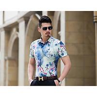 Men\'s Casual Simple Summer Shirt, Floral Shirt Collar Short Sleeve Cotton