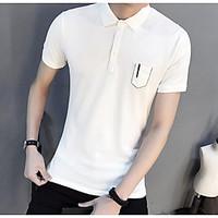 Men\'s Casual Simple Summer T-shirt, Solid Shirt Collar Short Sleeve Cotton