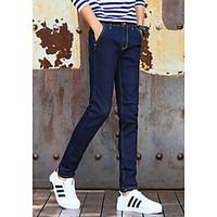 mens mid rise high elasticity jeans pants simple slim solid