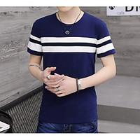 Men\'s Casual/Daily Street chic T-shirt, Striped Round Neck Short Sleeve Polyester