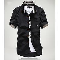 mens casual stripes embellishment slim shirt