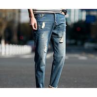 mens mid rise micro elastic jeans pants simple skinny solid