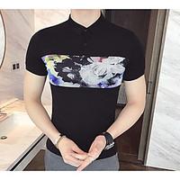 Men\'s Daily Casual Simple Summer T-shirt, Solid Flower/Floral Round Neck Short Sleeve Cotton Thin