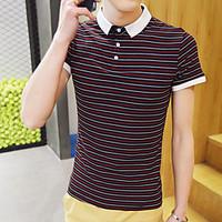 mens daily casual simple summer polo striped shirt collar short sleeve ...