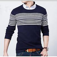 Men\'s Casual/Daily Regular Pullover, Striped Round Neck Long Sleeve Rayon Fall Medium Micro-elastic