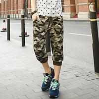 Men\'s Straight Shorts Pants, Casual/Daily Simple Camouflage Mid Rise Drawstring Cotton Micro-elastic Summer