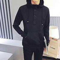 mens going out simple hoodie solid round neck micro elastic polyester  ...
