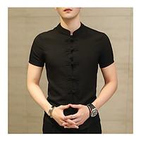 mens going out simple spring shirt solid round neck short sleeve linen ...