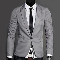 Men\'s Solid Casual Blazer, Cotton Long Sleeve Black / Blue / Gray