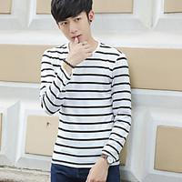 mens going out holiday simple t shirt solid striped crew neck long sle ...