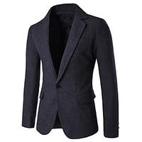 Men\'s Work Simple Fall Blazer, Solid Peaked Lapel Long Sleeve Regular Polyester
