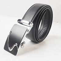 Men\'s casual fashion black leather automatic buckle belt body is about 3.6 cm wide