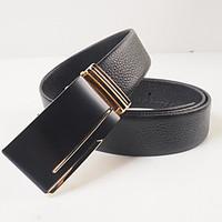 Men\'s leisure fashion black head layer cowhide litchi grain automatic belt grinding black gold agio with body is about 3.6 cm wide