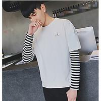 Men\'s Casual/Daily Sweatshirt Solid Striped Round Neck Micro-elastic Cotton Long Sleeve Spring Summer