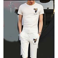 Men\'s Casual/Daily Sweatshirt Solid Print Round Neck Micro-elastic Cotton Short Sleeve Summer