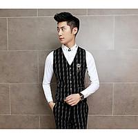 Men\'s Work Simple Fall Vest, Striped V Neck Sleeveless Regular Polyester
