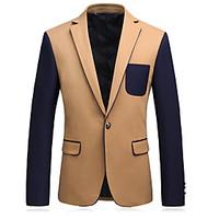 Men\'s Casual/Daily Simple Fall Blazer, Color Block Peaked Lapel Long Sleeve Regular Polyester