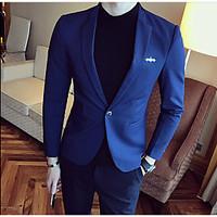 Men\'s Work Simple Spring Blazer, Solid Peaked Lapel Long Sleeve Regular Polyester