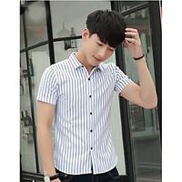 Men\'s Casual/Daily Simple Shirt, Striped Classic Collar Short Sleeve Cotton Polyester