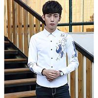 Men\'s Casual/Daily Simple Summer Shirt, Print Shirt Collar Long Sleeve Cotton