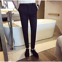 mens mid rise micro elastic business pants simple slim solid