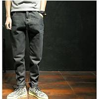 mens mid rise inelastic jeans pants simple loose solid