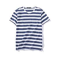 Men\'s Going out Casual/Daily Sports Simple Active Summer T-shirt, Striped Round Neck Short Sleeve Cotton Spandex Medium