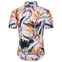 Men\'s Plus Size Beach Holiday Boho Summer Shirt, Print Color Block Shirt Collar Short Sleeve Cotton Rayon Thin