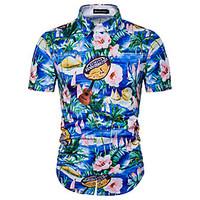 Men\'s Plus Size Beach Holiday Boho Summer Shirt, Print Color Block Shirt Collar Short Sleeve Cotton Rayon Thin