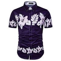 Men\'s Plus Size Beach Holiday Boho Summer Shirt, Floral Color Block Shirt Collar Short Sleeve Cotton Rayon Thin