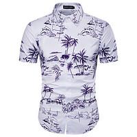 Men\'s Plus Size Beach Holiday Boho Summer Shirt, Print Color Block Shirt Collar Short Sleeve Cotton Rayon Thin