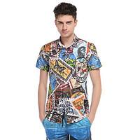 Men\'s Plus Size Beach Holiday Boho Summer Shirt, Floral Color Block Shirt Collar Short Sleeve Cotton Rayon Thin
