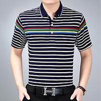 Men\'s Casual/Daily Simple Summer T-shirt, Striped Shirt Collar Short Sleeve Cotton