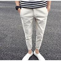 mens mid rise micro elastic chinos pants simple harem pure color solid