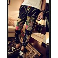 Men\'s Low Rise Inelastic Jeans Pants, Street chic Loose Color Block