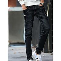 mens mid rise micro elastic jeans pants simple harem solid