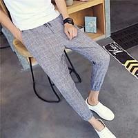 mens high rise strenchy business pants chinoiserie loose plaid