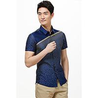 Men\'s Casual/Daily Sexy Simple Spring T-shirt, Polka Dot Shirt Collar Short Sleeve Special Leather Types Medium