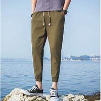 Men\'s Mid Rise Micro-elastic Chinos Pants, Street chic Simple Slim Solid