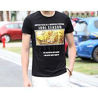 Men\'s Going out Casual/Daily Simple Summer T-shirt, Solid Print Letter Round Neck Short Sleeve Cotton Thin