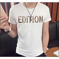 Men\'s Going out Casual/Daily Simple Summer T-shirt, Solid Letter Round Neck Short Sleeve Cotton Thin