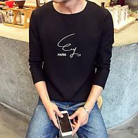 Men\'s Going out Casual/Daily Simple Spring Summer T-shirt, Solid Letter Round Neck Long Sleeve Cotton Medium