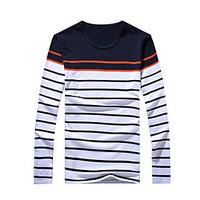 Men\'s Going out Casual/Daily Sports Simple Active All Seasons T-shirt, Striped Round Neck Long Sleeve Cotton Opaque Medium