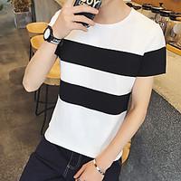 Men\'s Going out Casual/Daily Simple Active T-shirt, Solid Striped Round Neck Short Sleeve Cotton